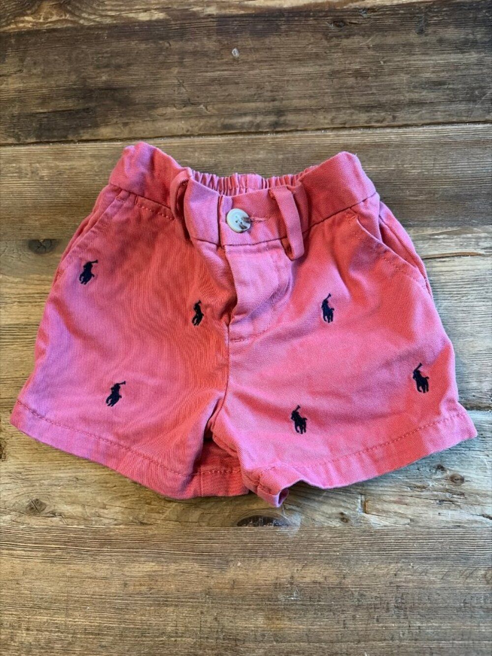 Polo Ralph Lauren Baby 3M Coral Chino Shorts Navy Pony Embroidered Cotton